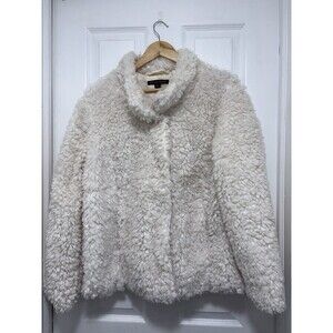 Boston Proper Womens Off White Faux Fur Chubby Teddy Jacket Cozy Sherpa Coat